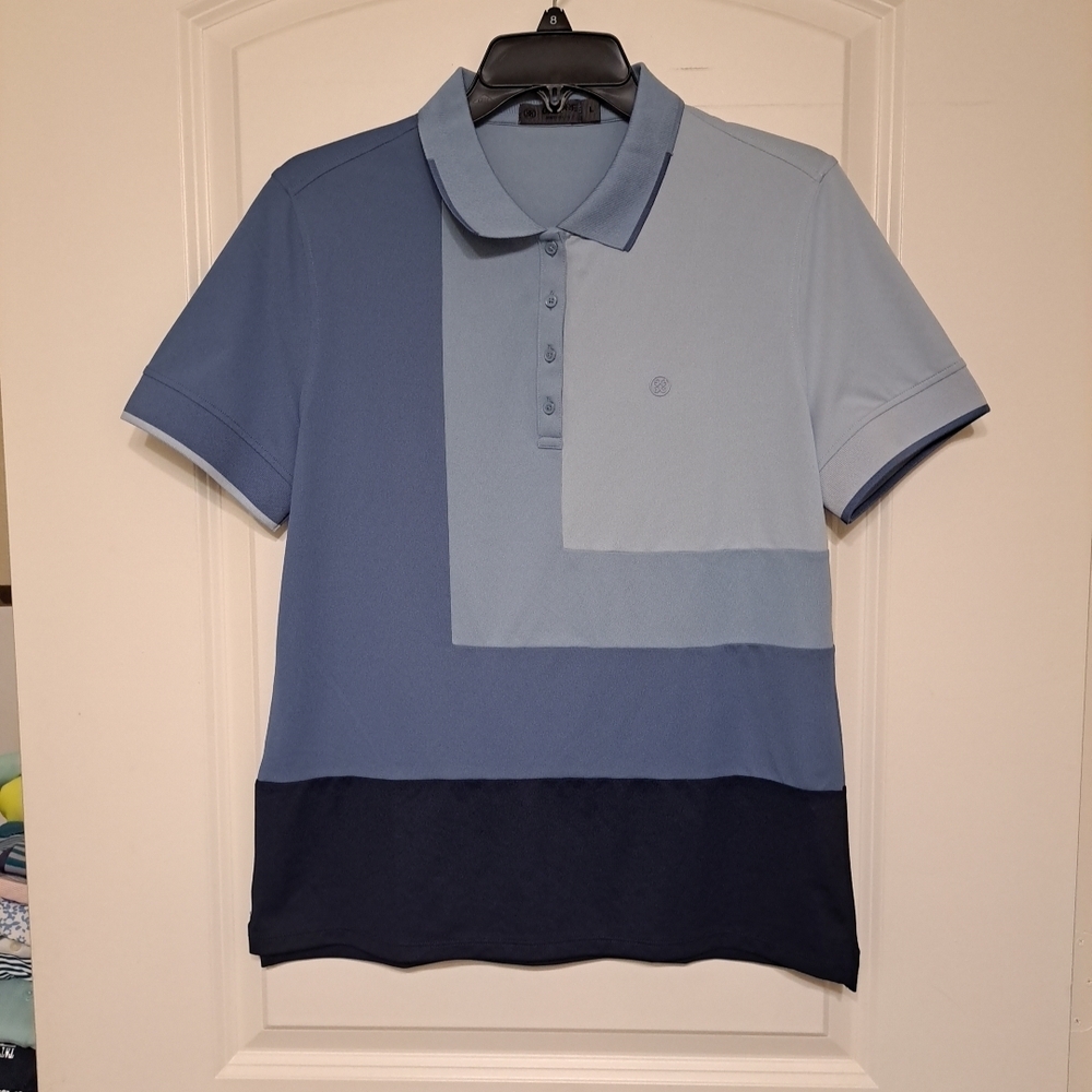 G/FORE Womens Color Block Tech Pique Polo Size L Blues EUC